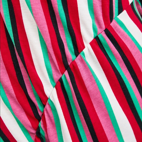 Zara Gathered Striped Ribbed midi dress pink green - Picture 6 of 8